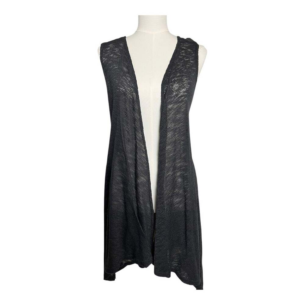 PPLA Womens Sweater Vest Gray Small Knit Open Front Cardigan Boho Casual